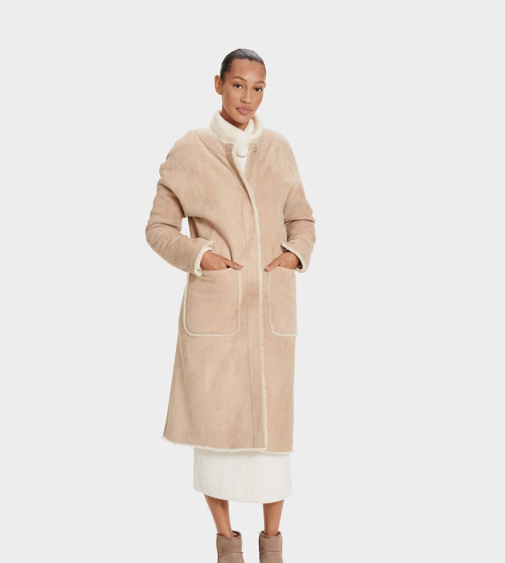 Ugg Coat Womens - Ugg Remy Reversible Shearling Beige - 601GEABJL